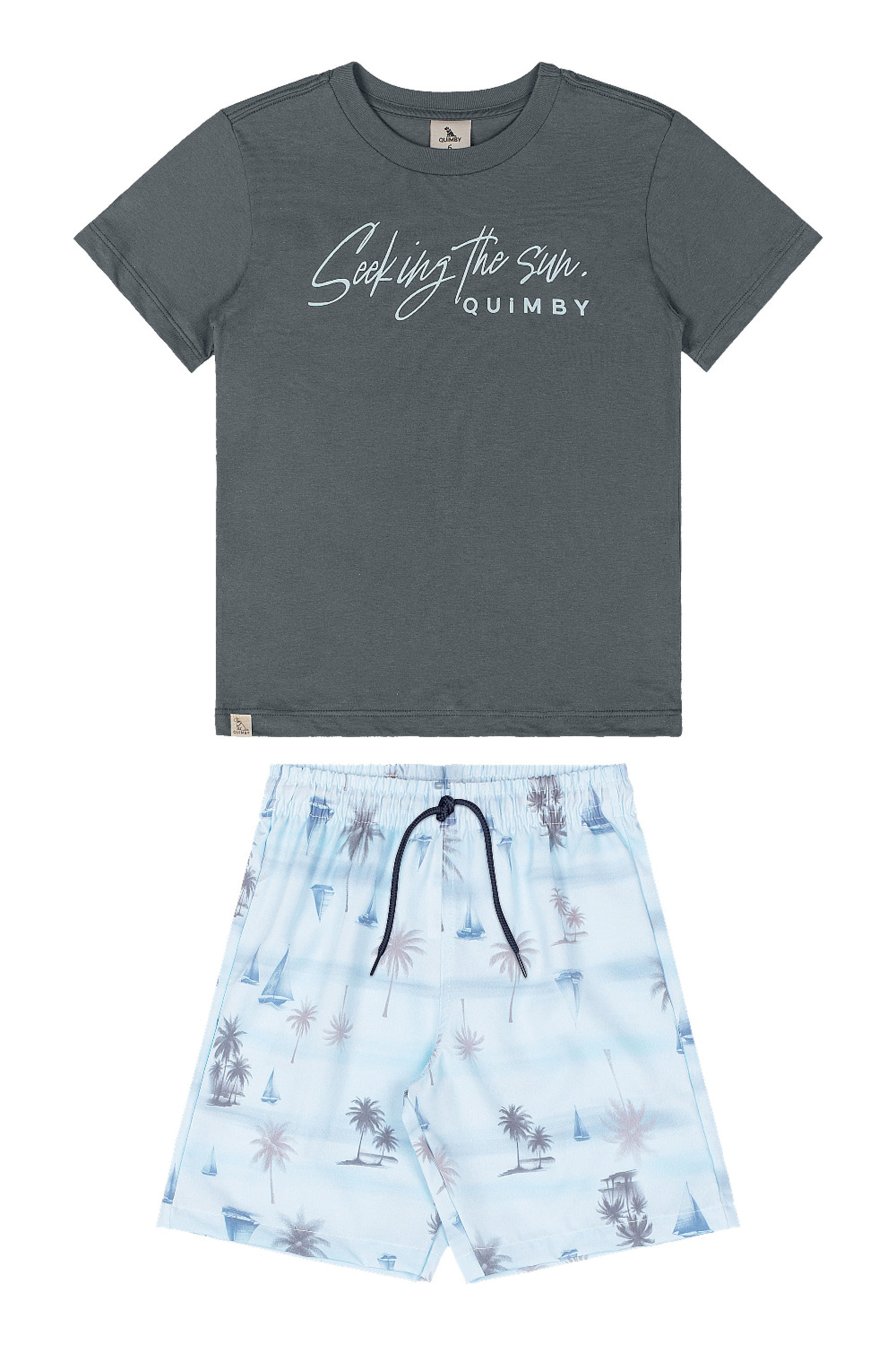 Conjunto Infantil com Camiseta e Bermuda Tropical (Cinza Escuro) Quimby - Imagem 26